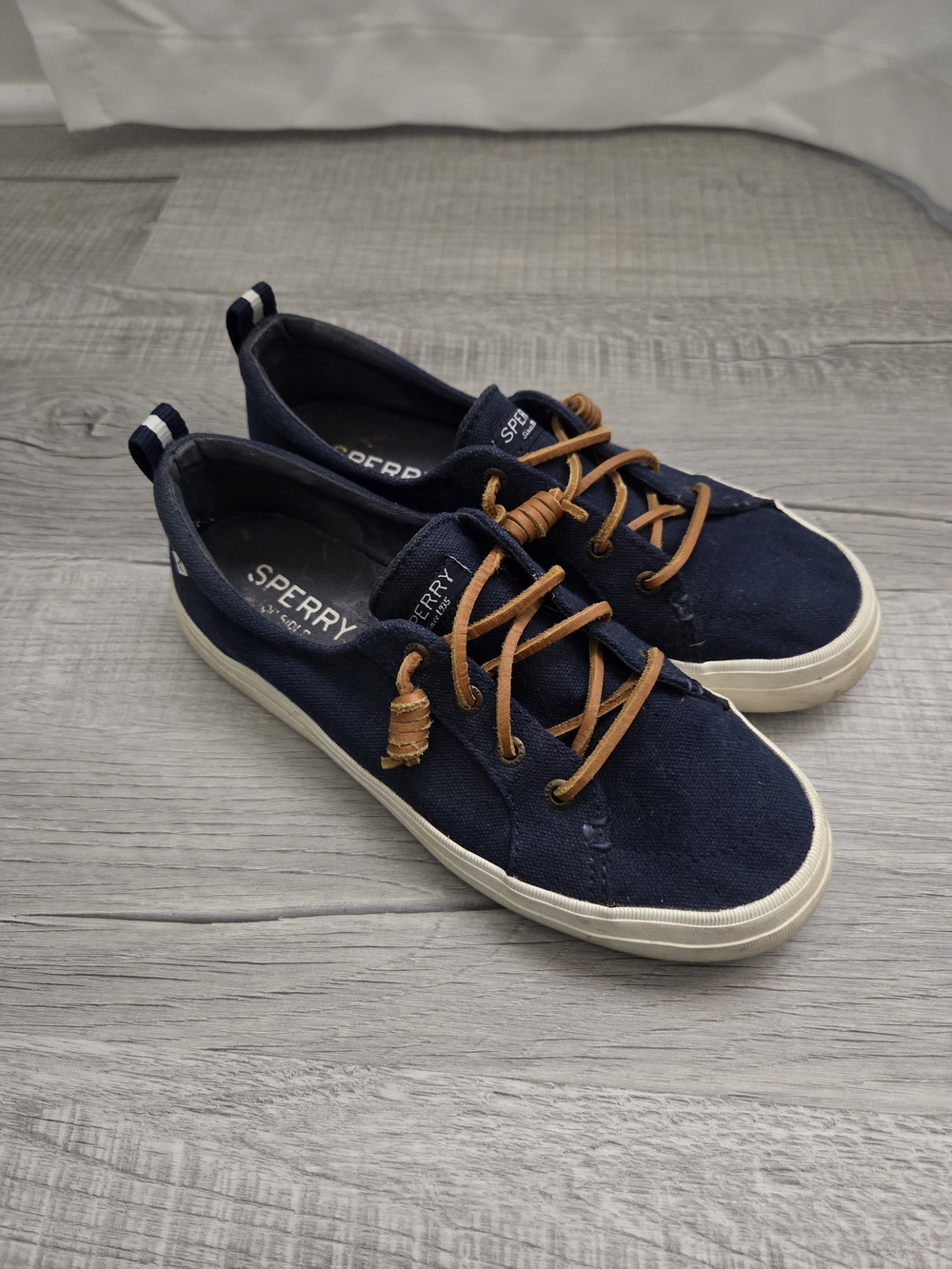 Sperry Navy Canvas Slip-On Sneakers with Tan Laces Size 6.5M